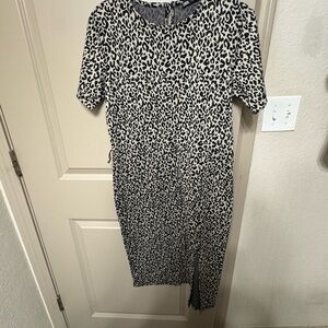 Zara Black and White Animal Print Midi Dress